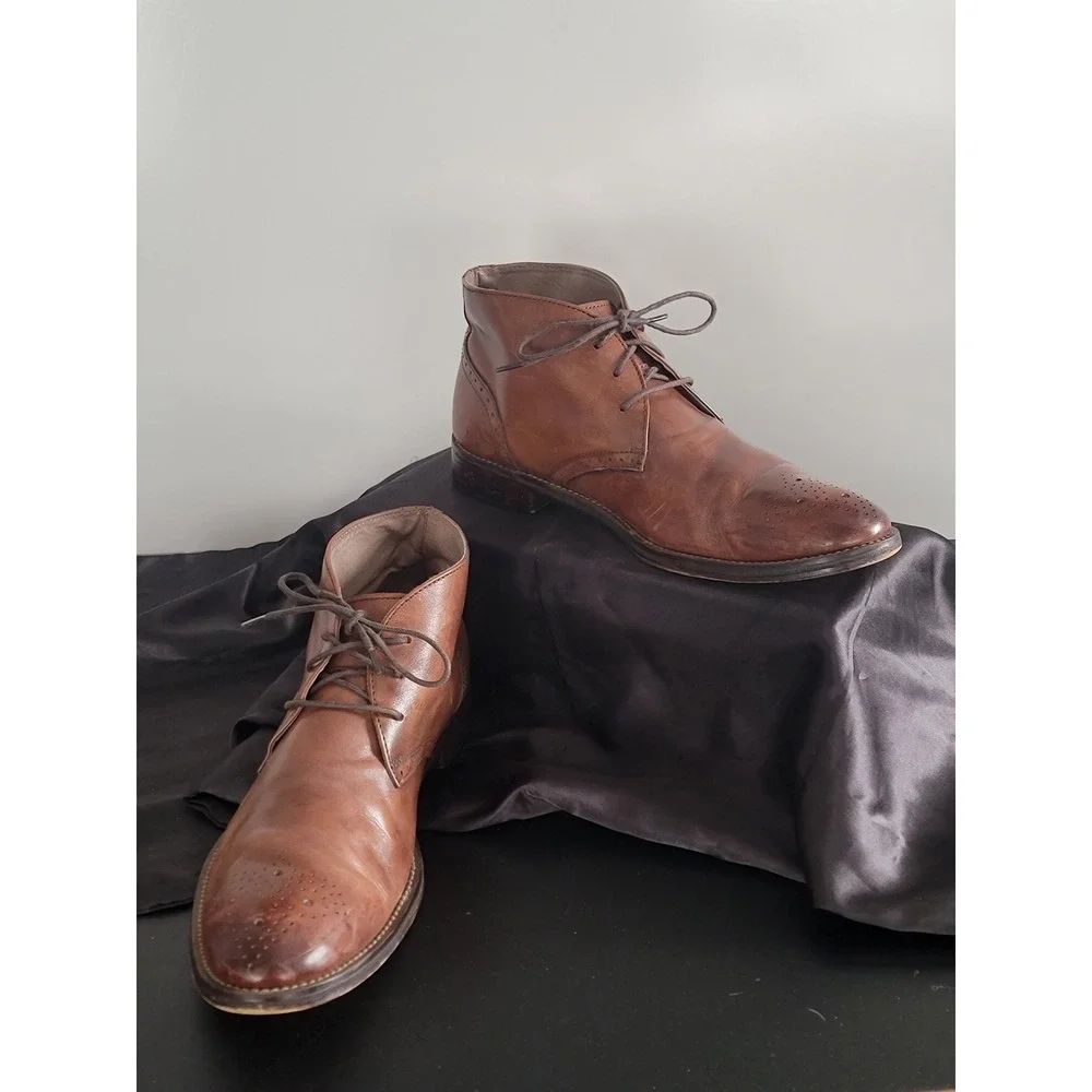 Johnston & Murphy Mens Tan Brown Leather Wingtip Brogue Chukka Boots 9.5M